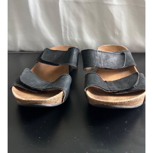 Arcopedico Cork Sole Wedge Slip On Sandal Adjustable Straps Black Leather 37 6.5 - Picture 2 of 7
